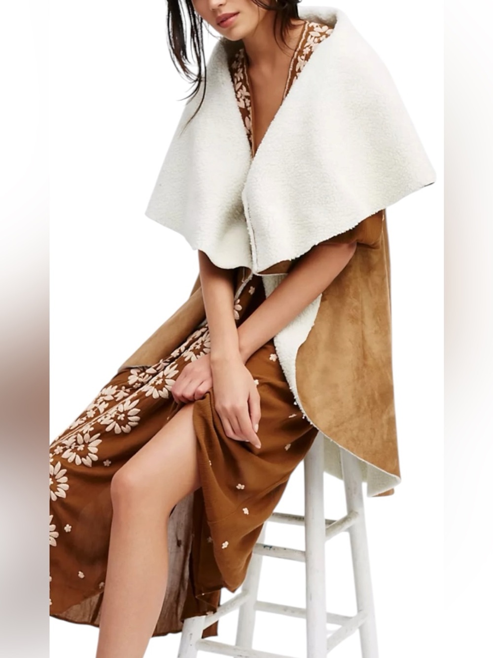 Free People Brown Sugar Faux Suede Sherling Vest